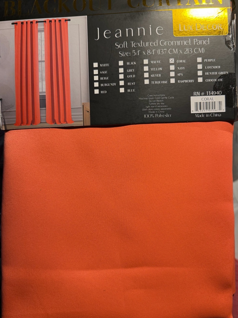 Jeannie Coral Soft Textured Grommet Curtain Panel